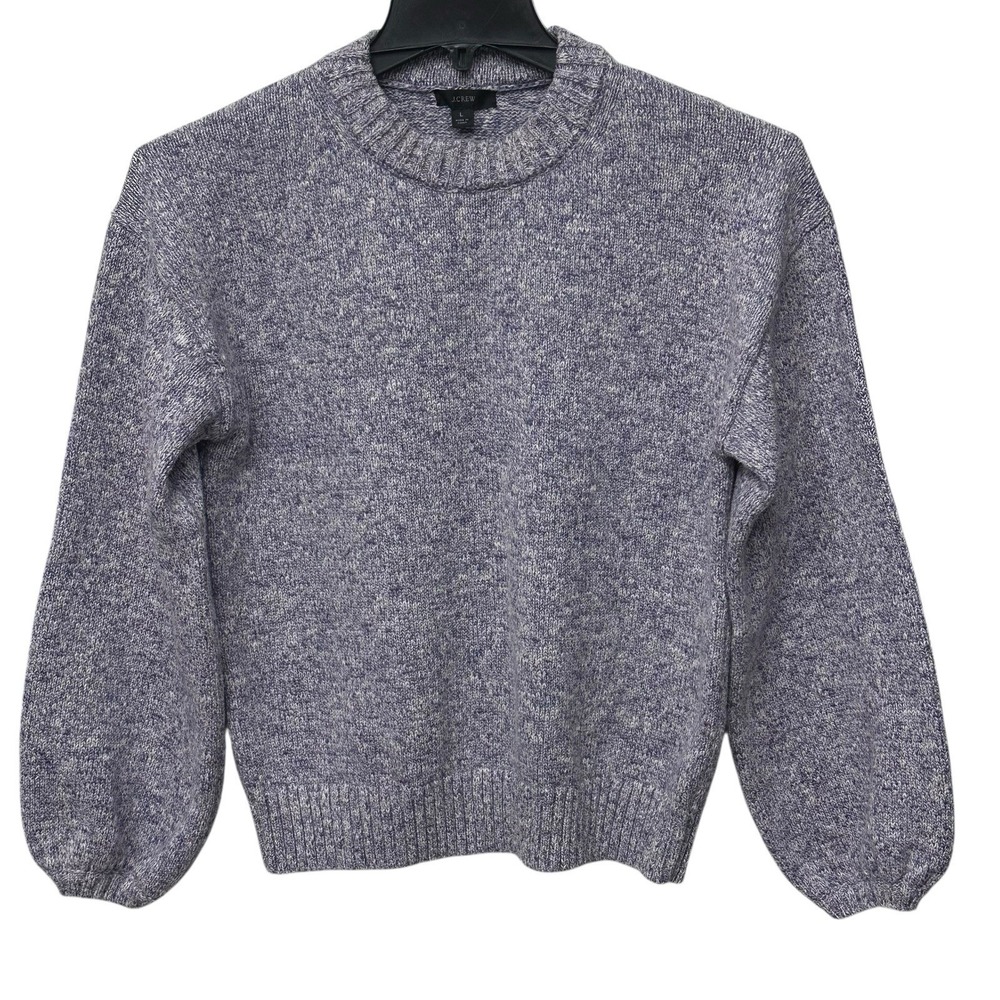 J. Crew Puff‎ Sleeve Crew Neck Sweater Purple Cotton Crew Neck Pullover Size L